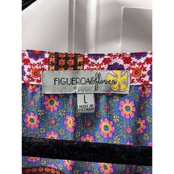 Figueroa & Flower Womens Floral Boho Blouse Size L Polyester Pink/Blue - Picture 4 of 8